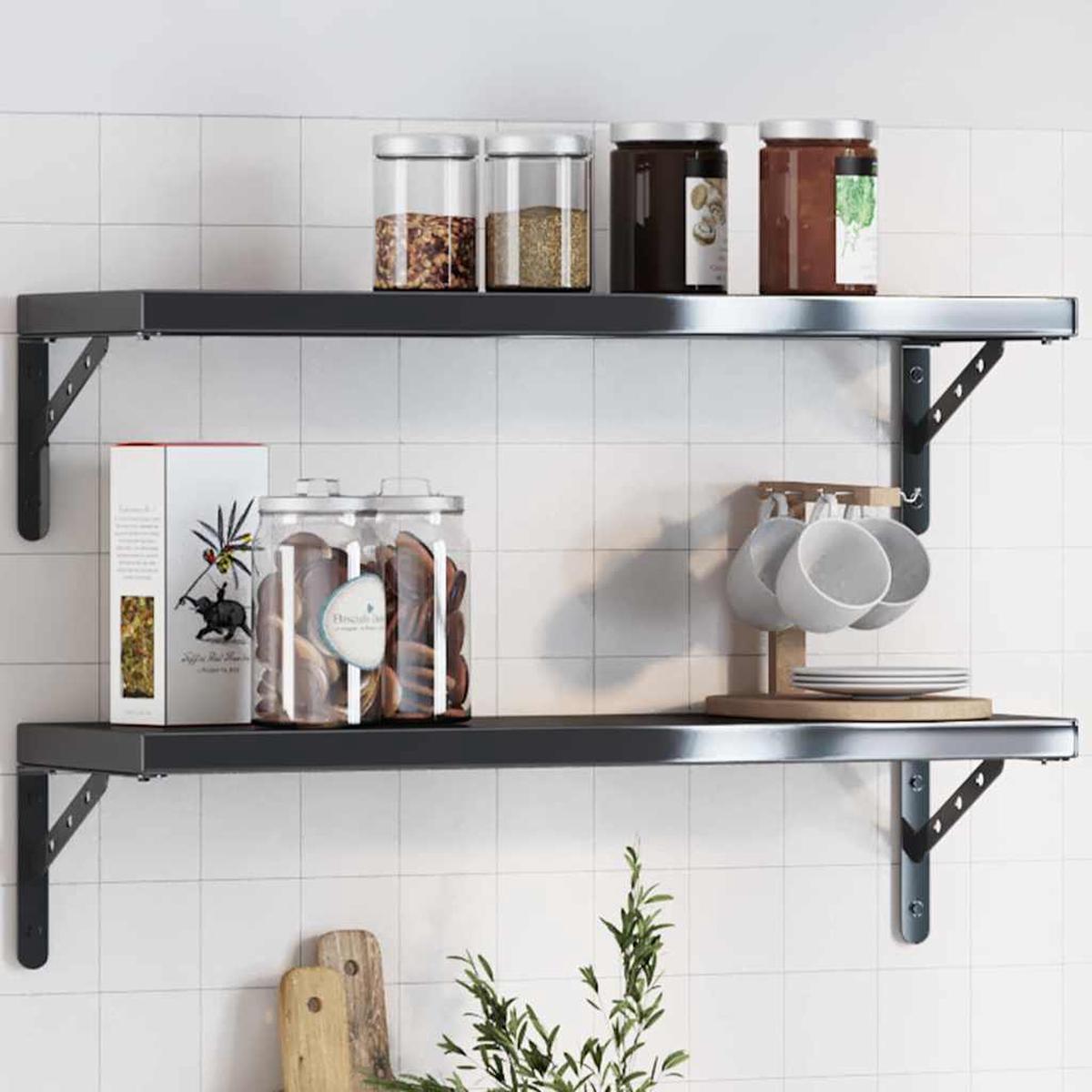 vidaXL Shelf Brackets 4 pcs 23.5x2.5x15.5 cm Black Stainless Steel