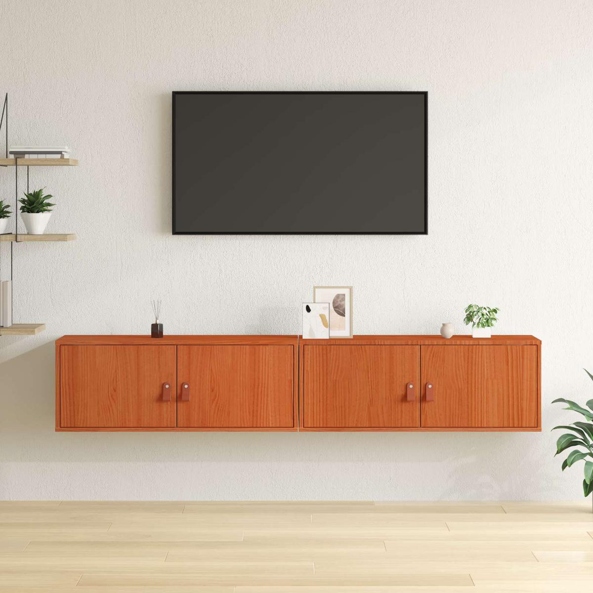 vidaXL Wall Cabinet 2 pcs Wax Brown 80 x 30 x 30 cm Solid Pine Wood