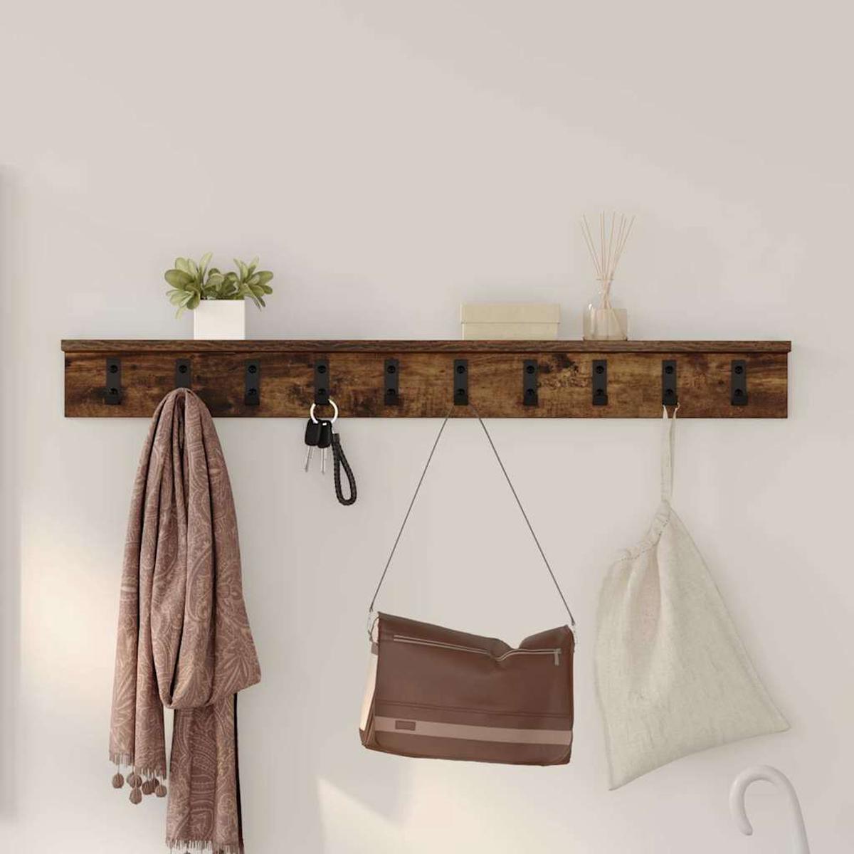 vidaXL Wall-Mounted Coat Rack Smoked Oak 100 x 10.5 x 10.5 cm