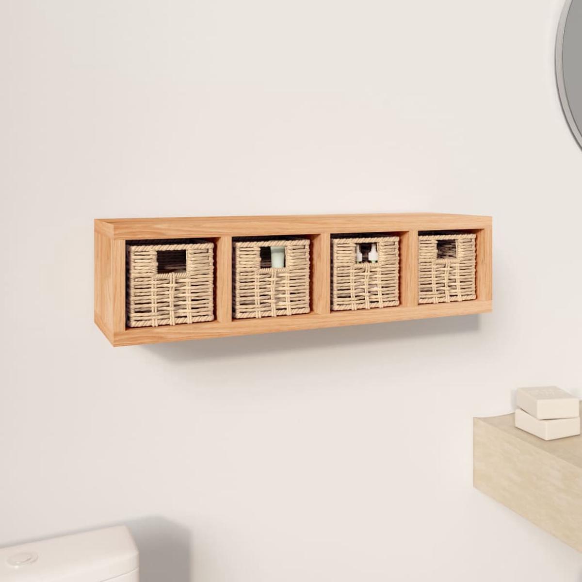 vidaXL Wall Shelf with Baskets 62x18x16 cm Solid Wood Walnut