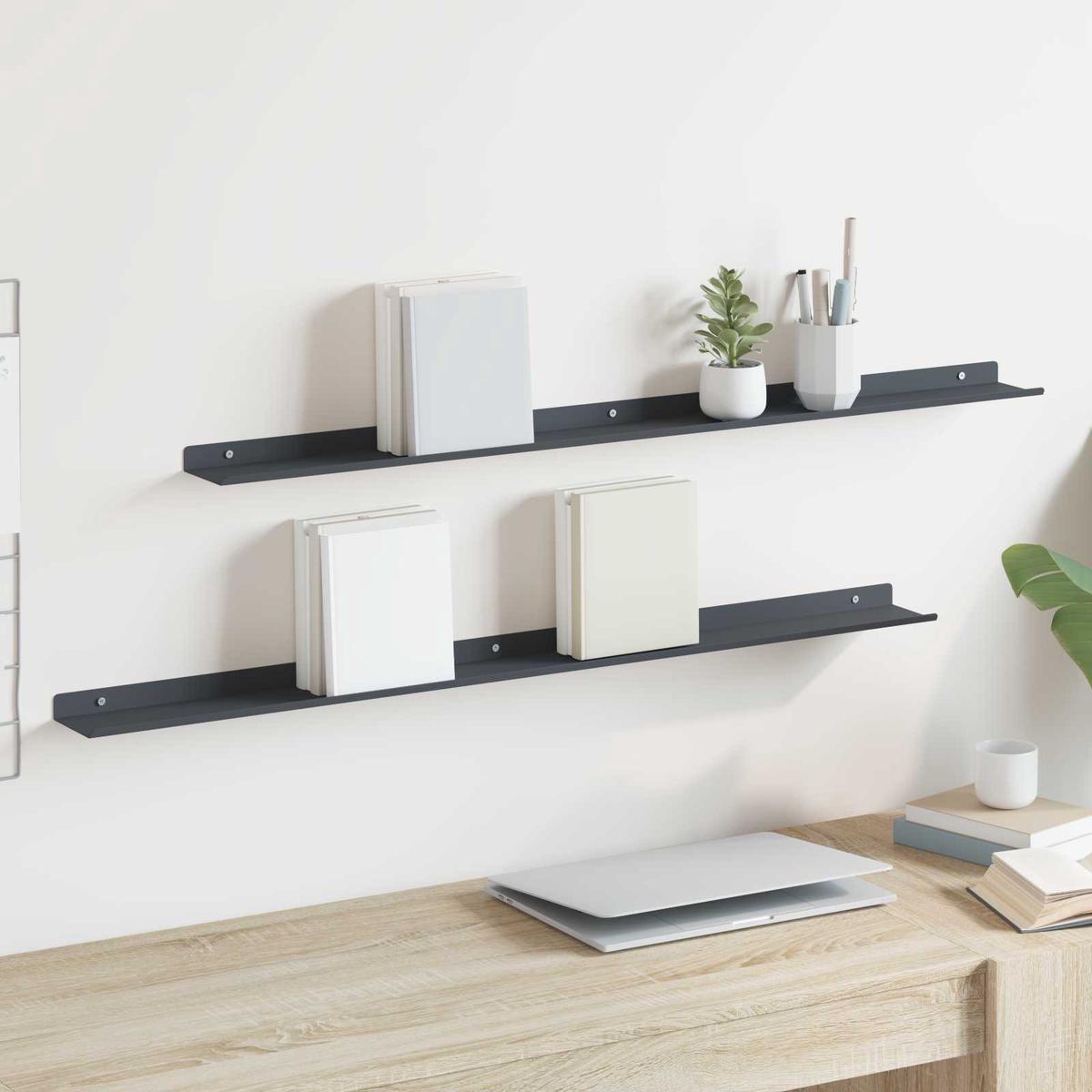 vidaXL Wall Shelf with Shelf 2 pcs Anthracite 100 x 9 x 2.5 cm