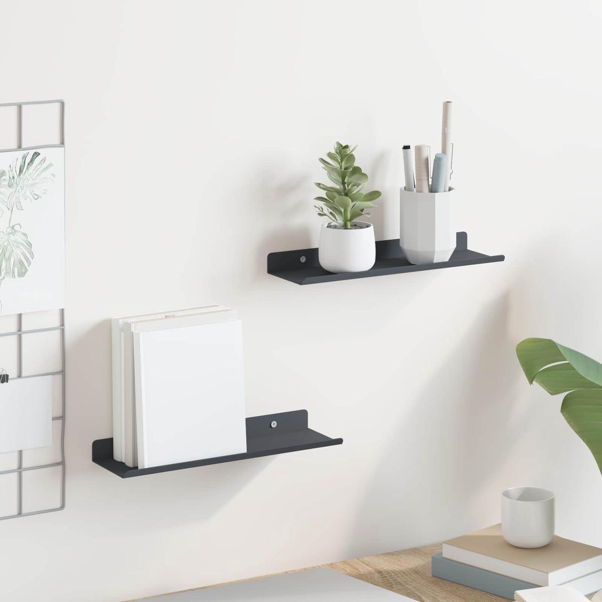 vidaXL Wall Shelf with Shelf 2 pcs Anthracite 30 x 9 x 2.5 cm