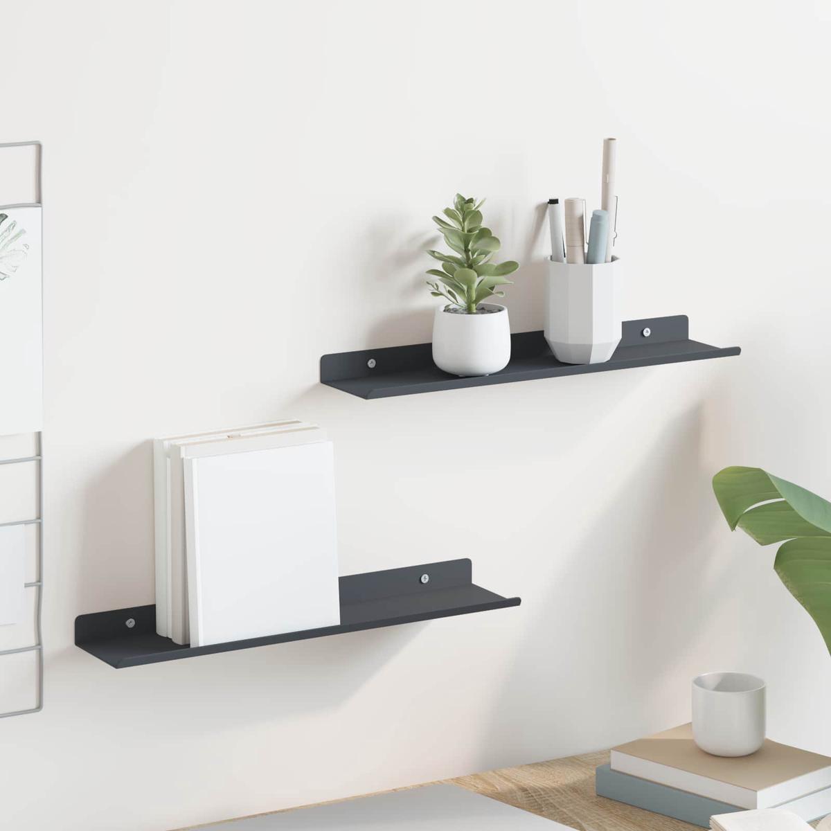 vidaXL Wall Shelf with Shelf 2 pcs Anthracite 40 x 9 x 2.5 cm