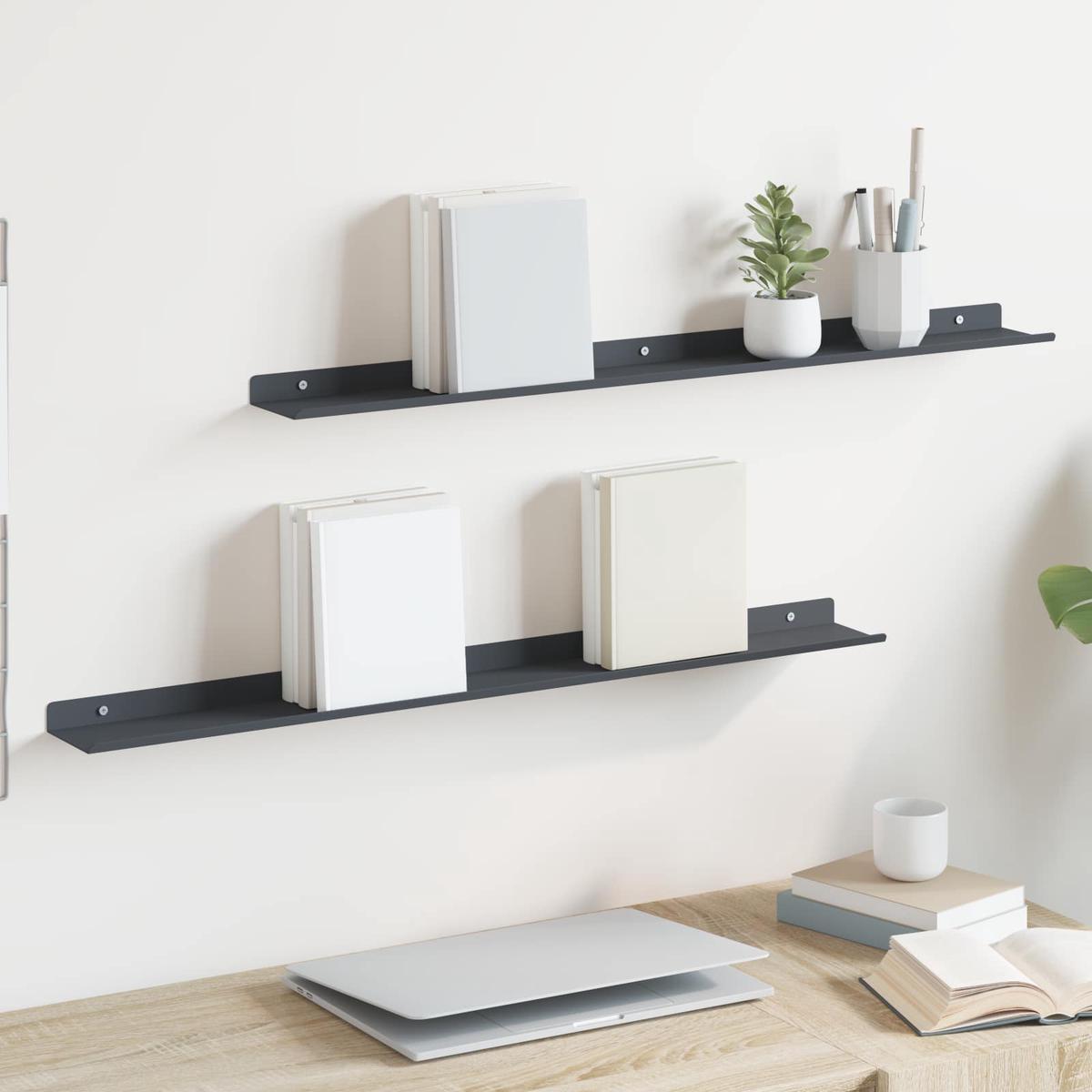 vidaXL Wall Shelf with Shelf 2 pcs Anthracite 80 x 9 x 2.5 cm