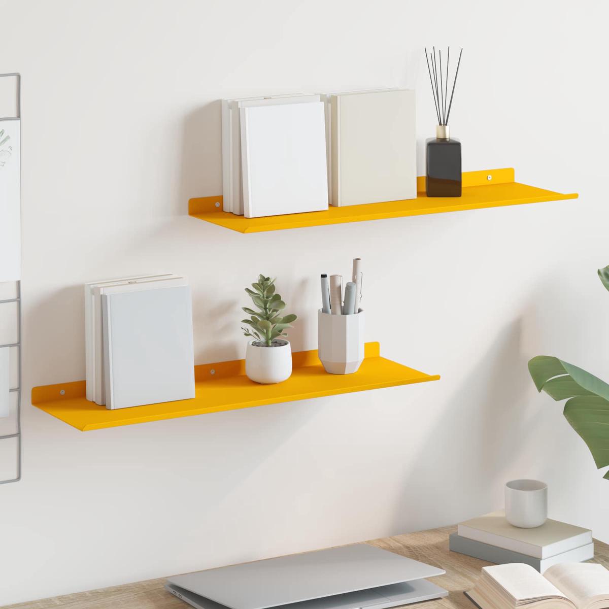 vidaXL Wall Shelf with Shelf 2 pcs Mustard Yellow 60 x 18 x 2.5 cm