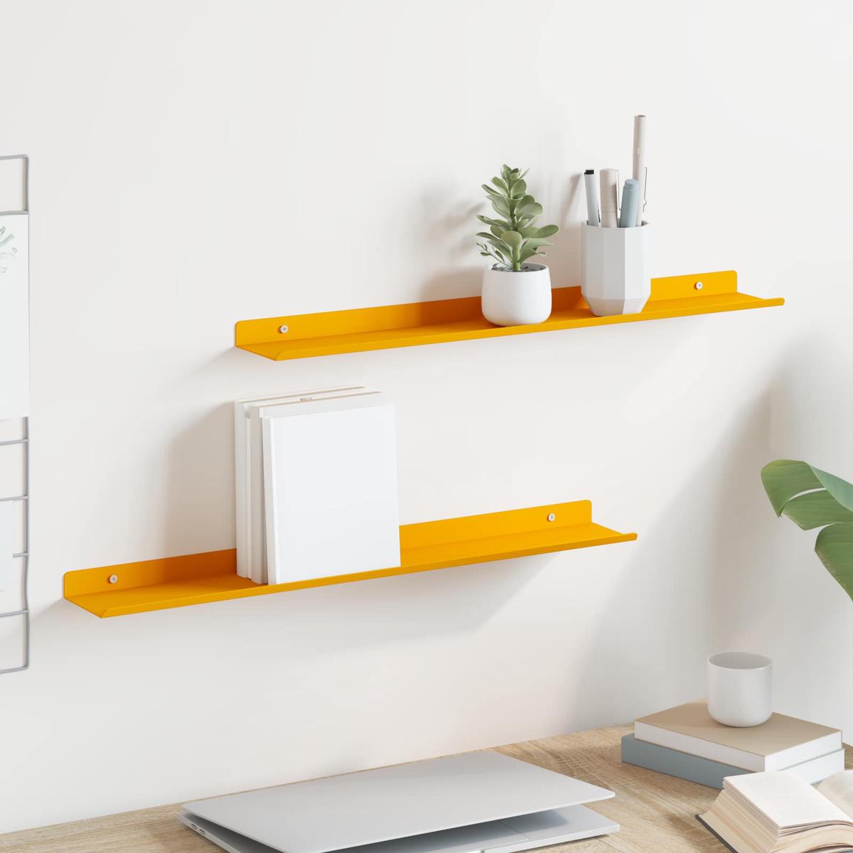 vidaXL Wall Shelf with Shelf 2 pcs Mustard Yellow 60 x 9 x 2.5 cm