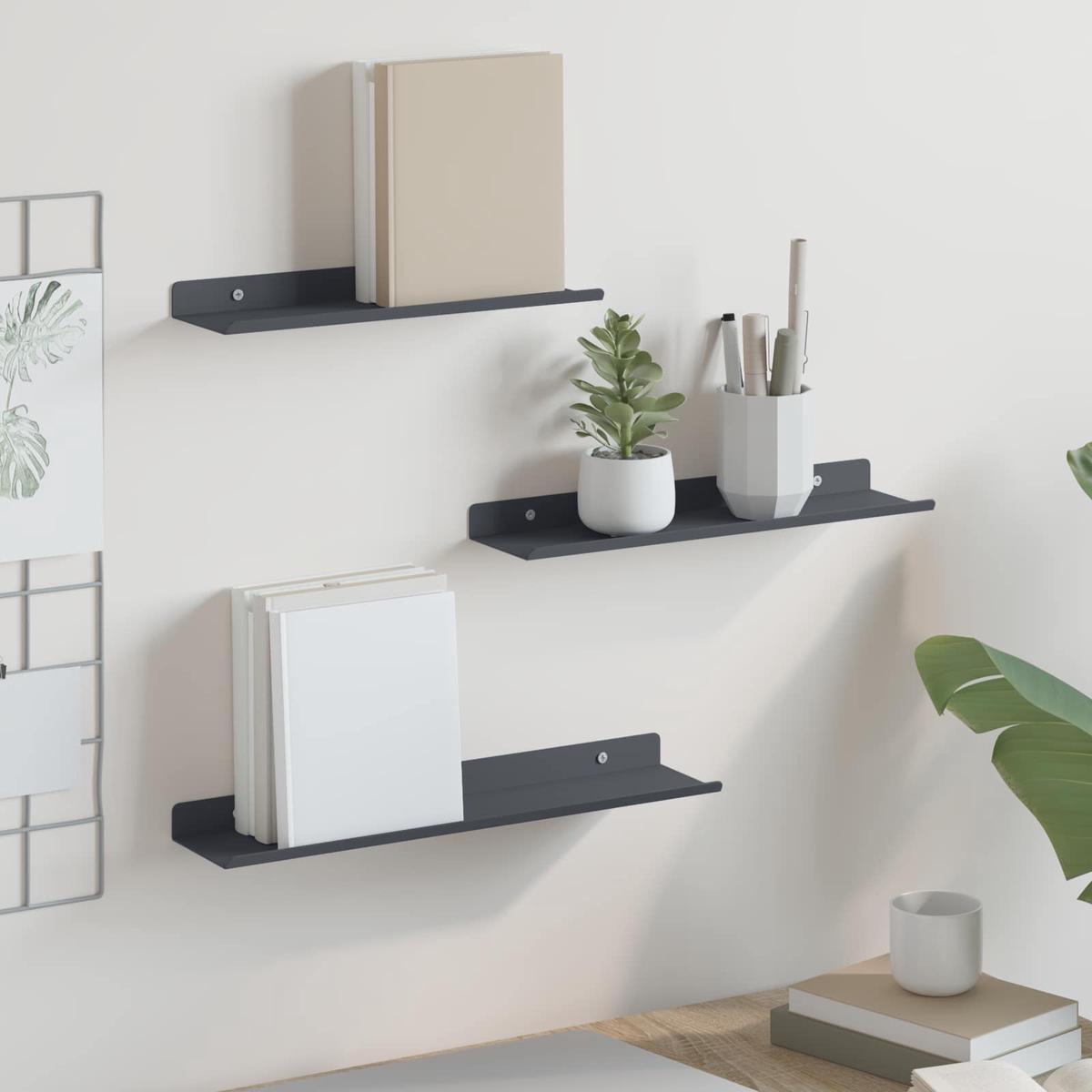 vidaXL Wall Shelf with Shelf 3 pcs Anthracite 40 x 9 x 2.5 cm