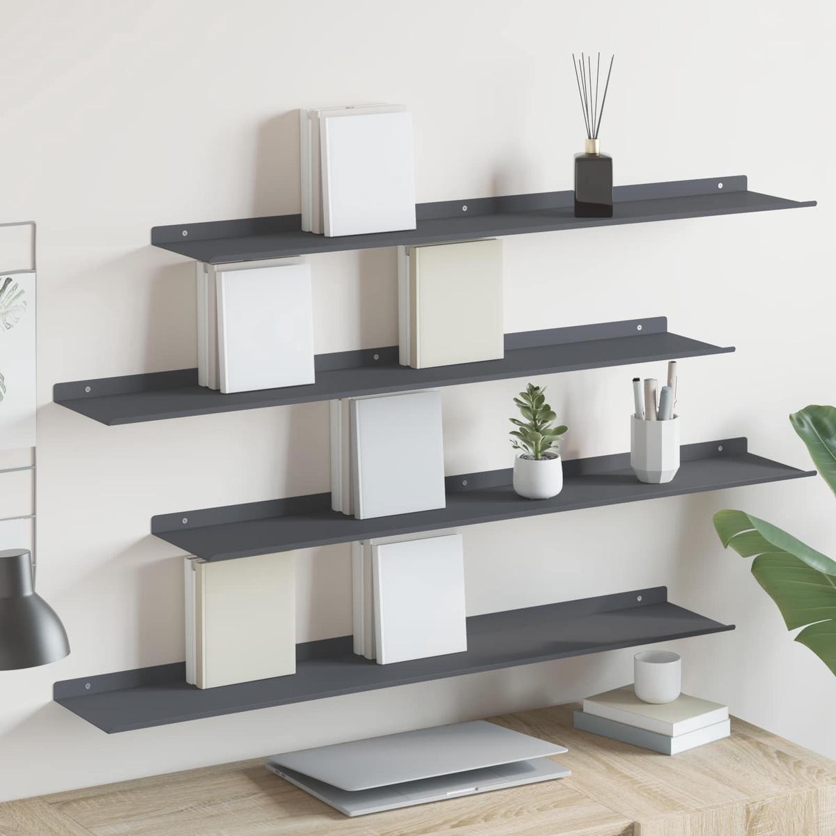 vidaXL Wall Shelf with Shelf 4 pcs Anthracite 100 x 18 x 2.5 cm