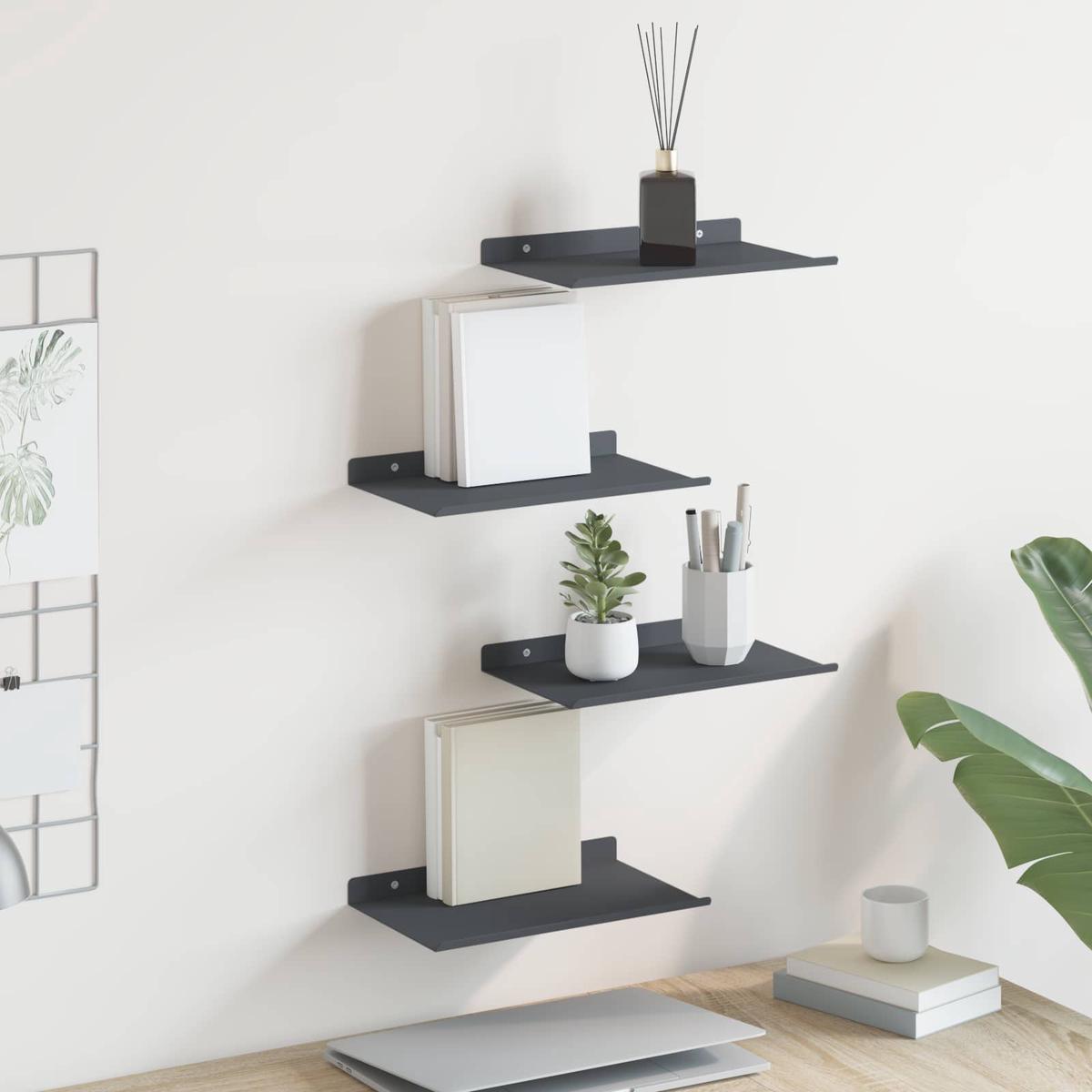 vidaXL Wall Shelf with Shelf 4 pcs Anthracite 30 x 18 x 2.5 cm