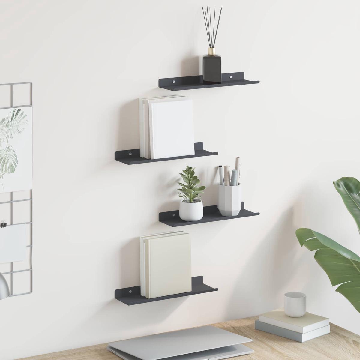 vidaXL Wall Shelf with Shelf 4 pcs Anthracite 30 x 9 x 2.5 cm