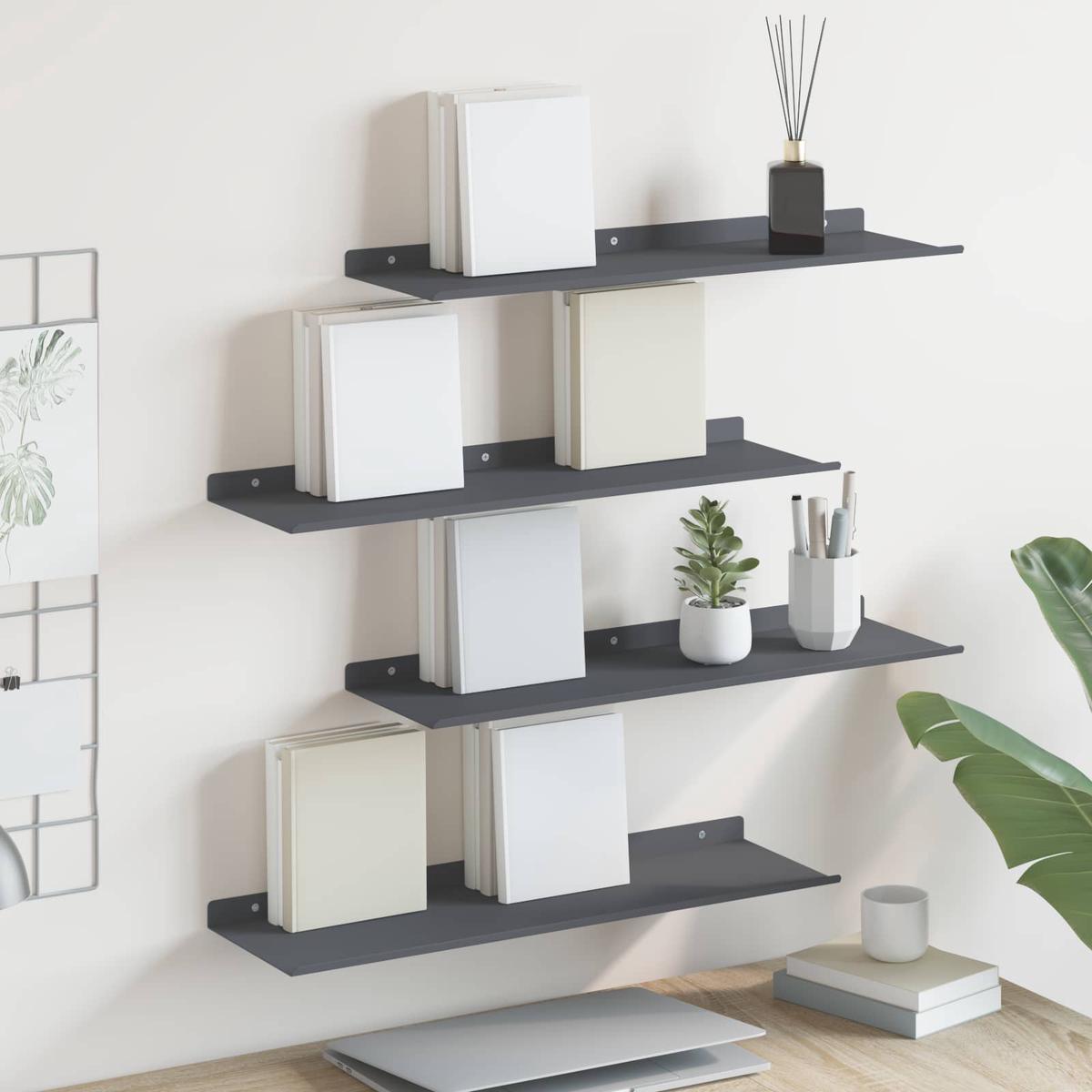 vidaXL Wall Shelf with Shelf 4 pcs Anthracite 60 x 18 x 2.5 cm