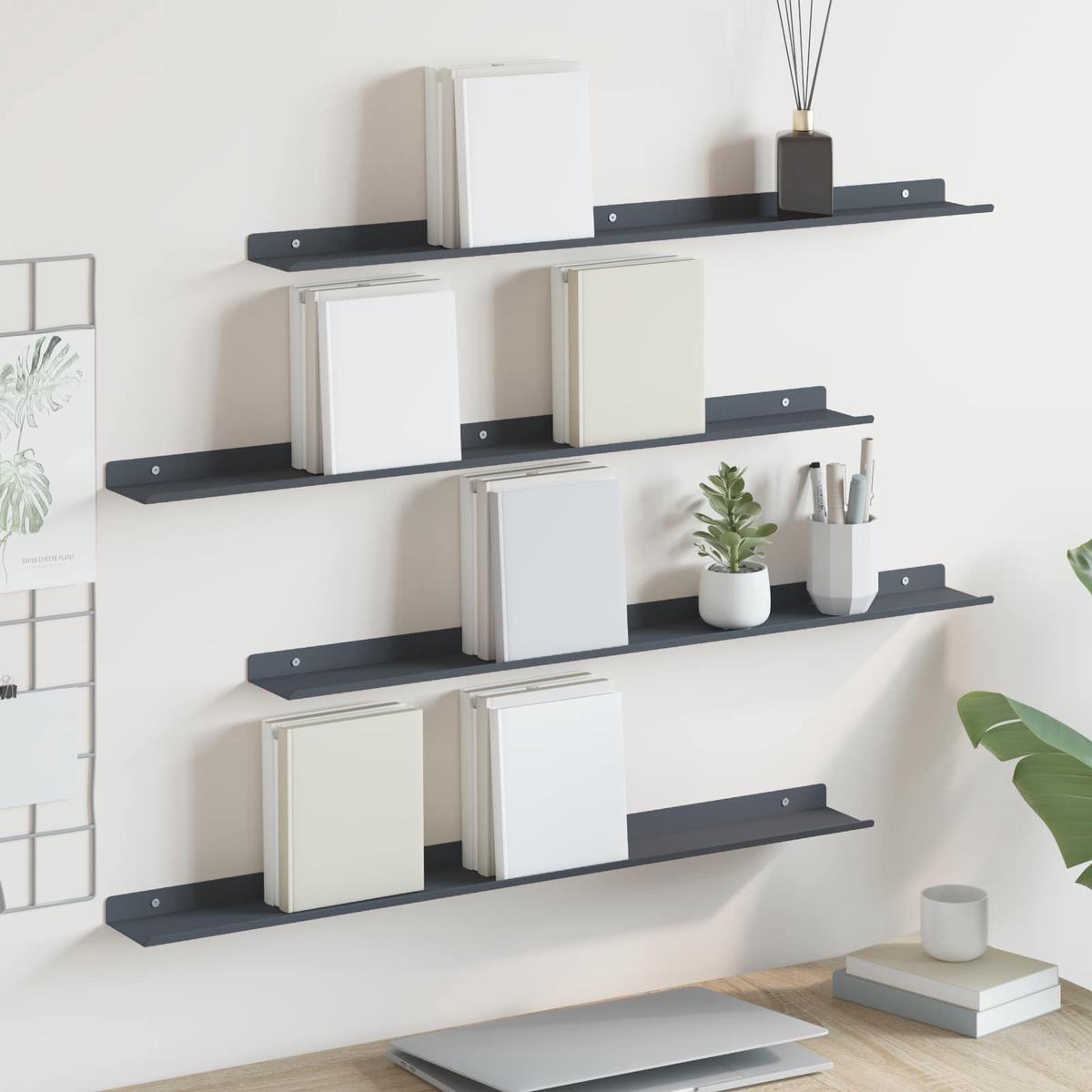 vidaXL Wall Shelf with Shelf 4 pcs Anthracite 80 x 9 x 2.5 cm