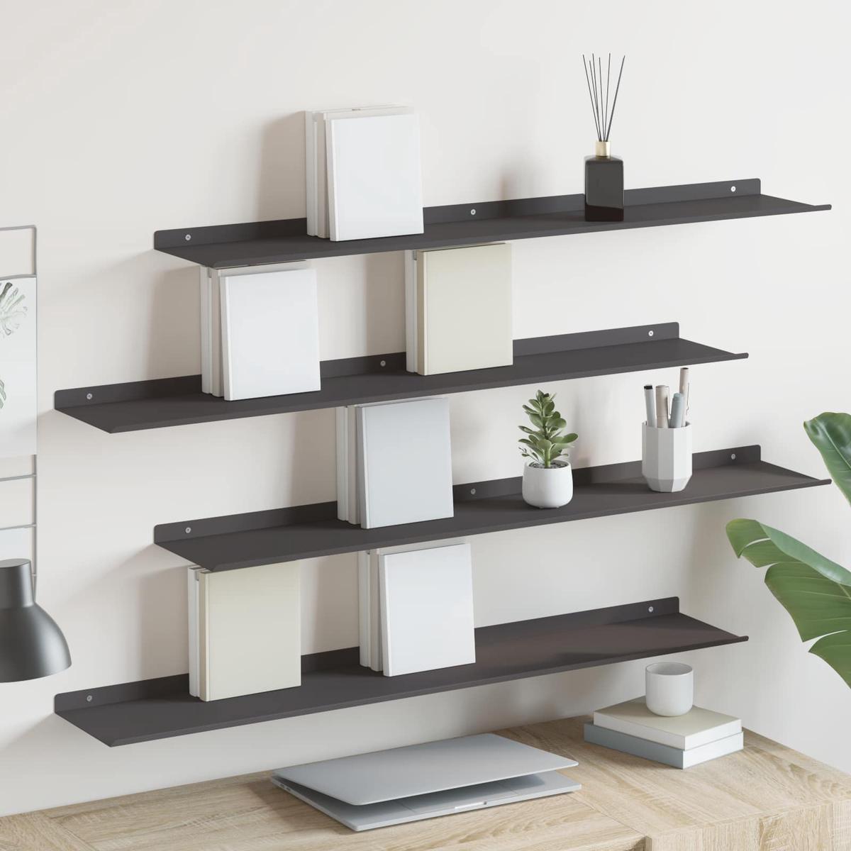 vidaXL Wall Shelf with Shelf 4 pcs Black 100 x 18 x 2.5 cm
