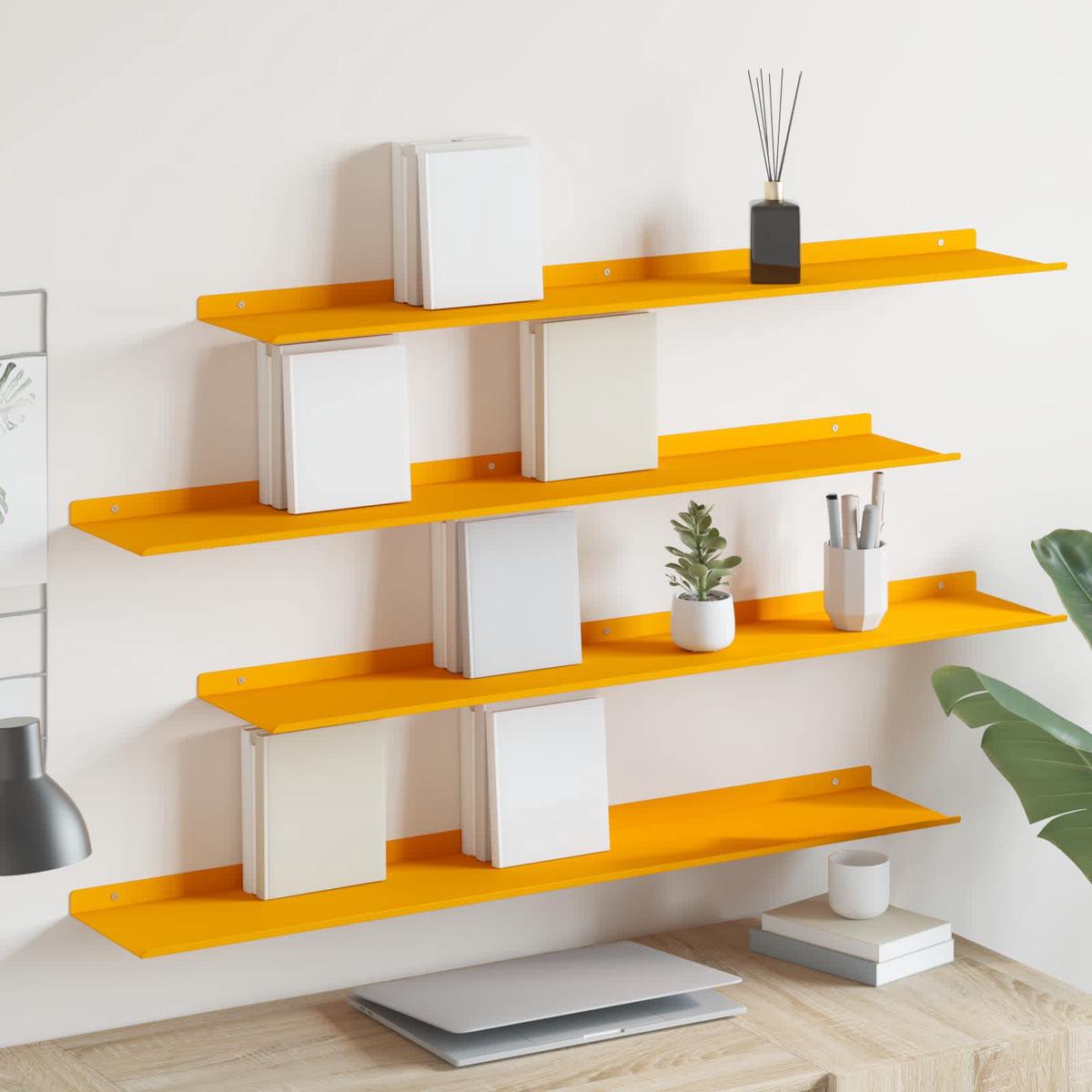 vidaXL Wall Shelf with Shelf 4 pcs Mustard Yellow 100 x 18 x 2.5 cm