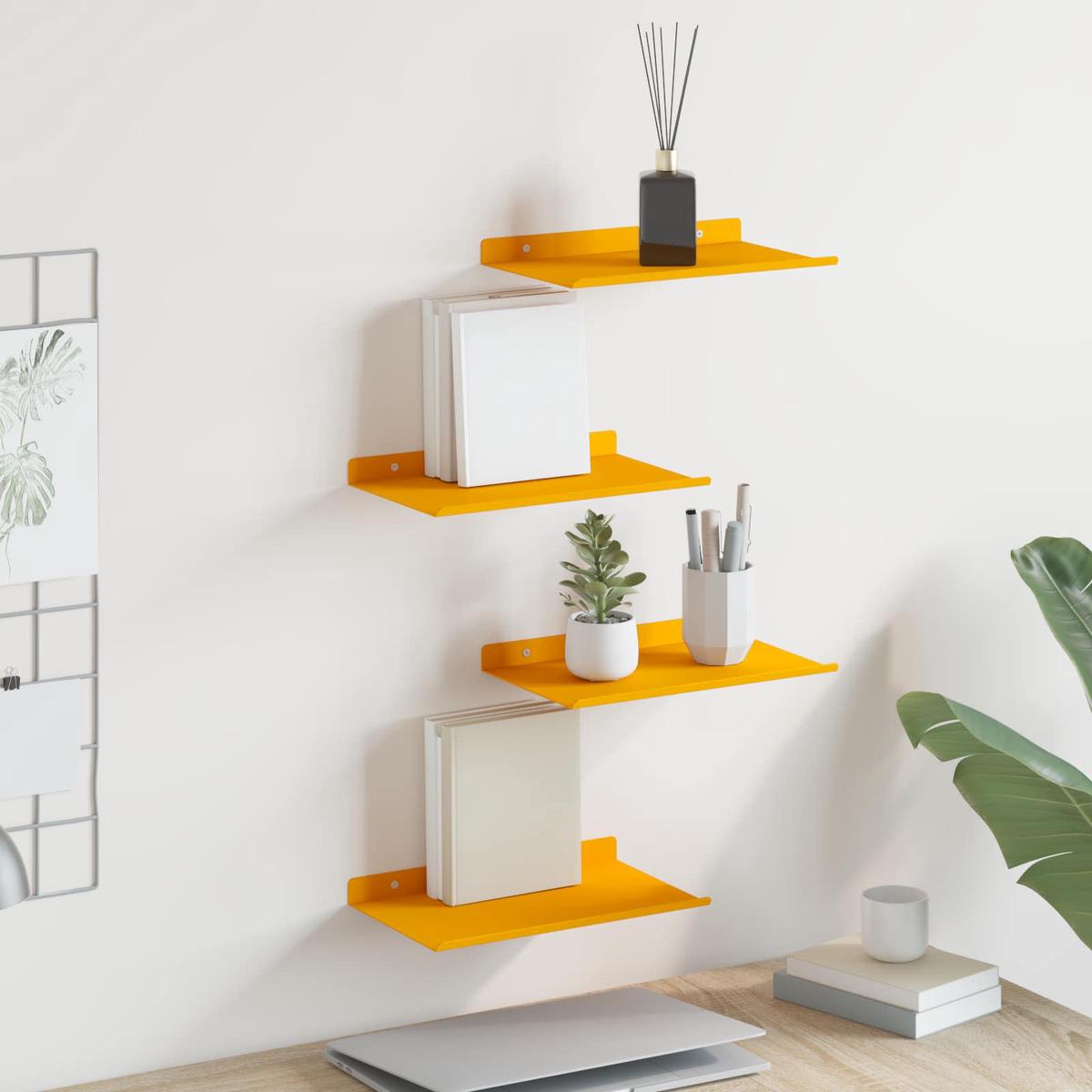 vidaXL Wall Shelf with Shelf 4 pcs Mustard Yellow 30 x 18 x 2.5 cm