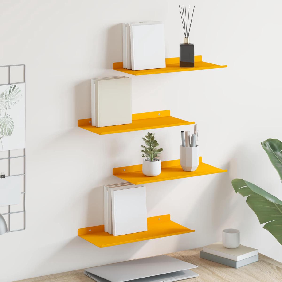 vidaXL Wall Shelf with Shelf 4 pcs Mustard Yellow 40 x 18 x 2.5 cm