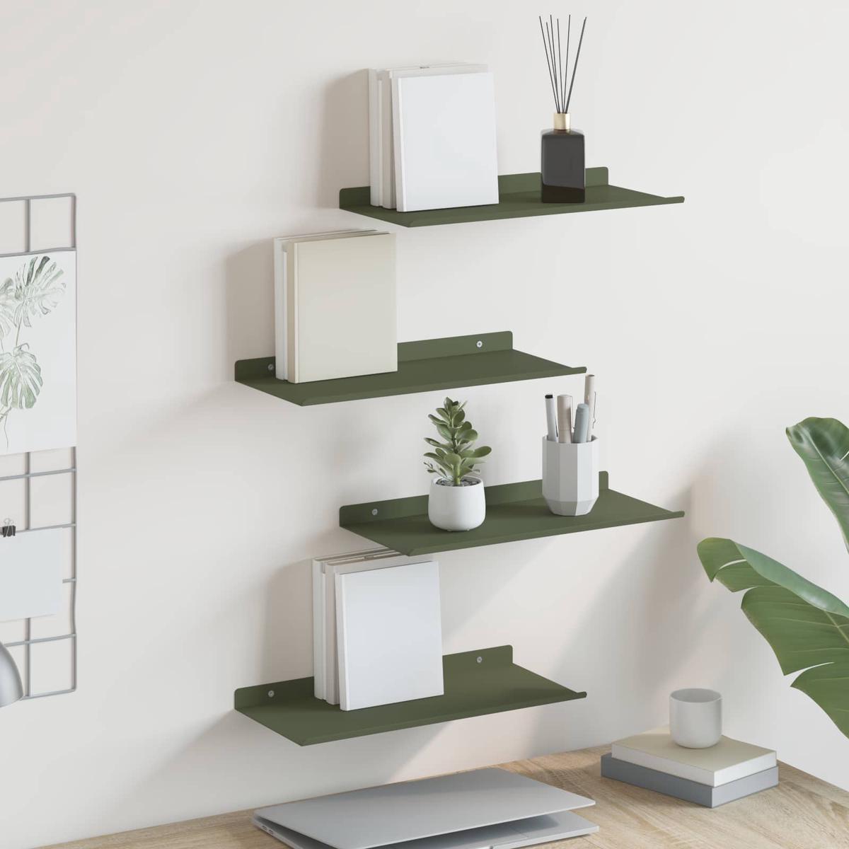 vidaXL Wall Shelf with Shelf 4 pcs Olive Green 40 x 18 x 2.5 cm
