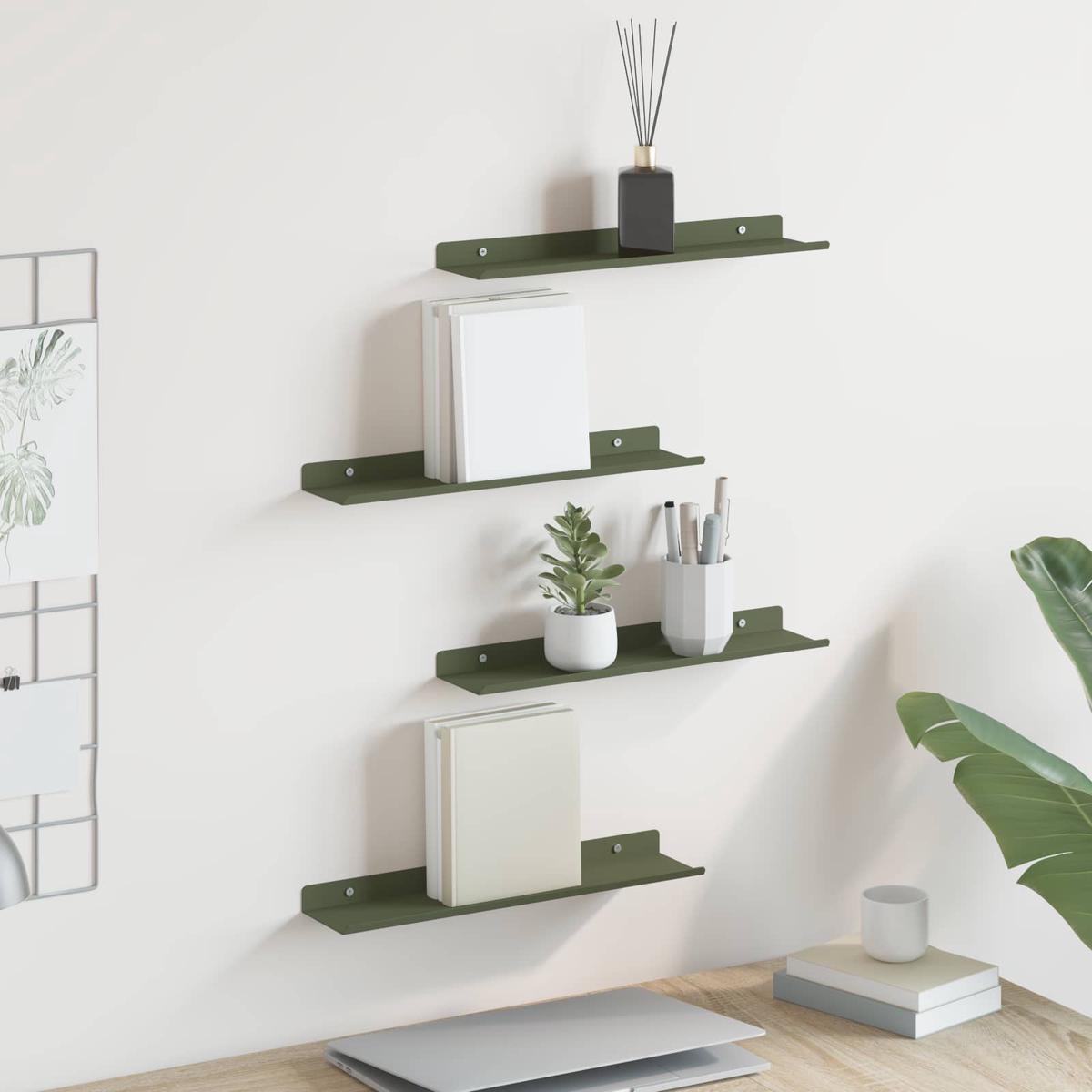 vidaXL Wall Shelf with Shelf 4 pcs Olive Green 40 x 9 x 2.5 cm