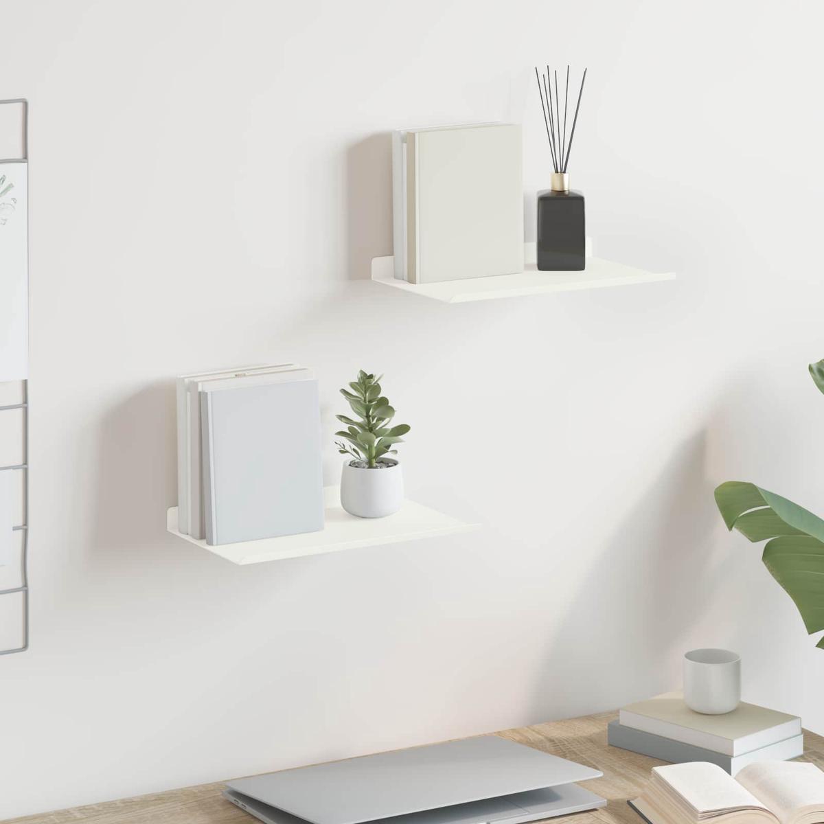 vidaXL Wall Shelf with Shelf Wall-mounted 2 pcs White 30 x 18 x 2.5 cm