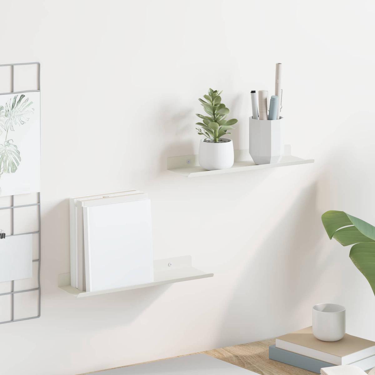 vidaXL Wall Shelf with Shelf Wall-mounted 2 pcs White 30 x 9 x 2.5 cm