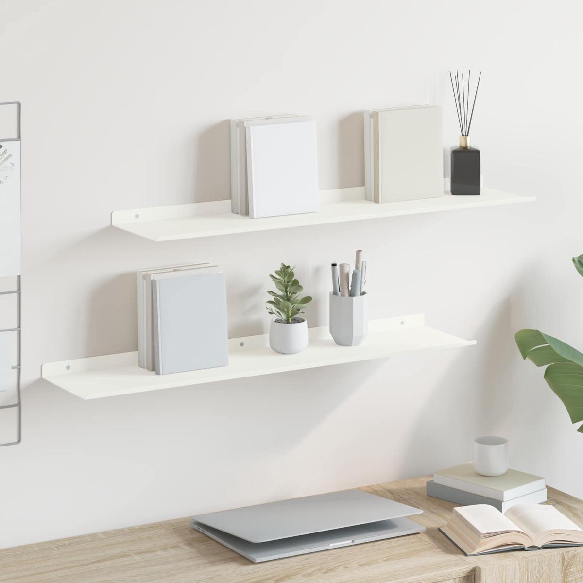 vidaXL Wall Shelf with Shelf Wall-mounted 2 pcs White 80 x 18 x 2.5 cm