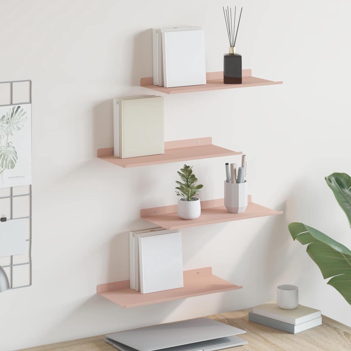 vidaXL Wall Shelf with Shelf Wall-mounted 4 pcs Pink 40 x 18 x 2.5 cm