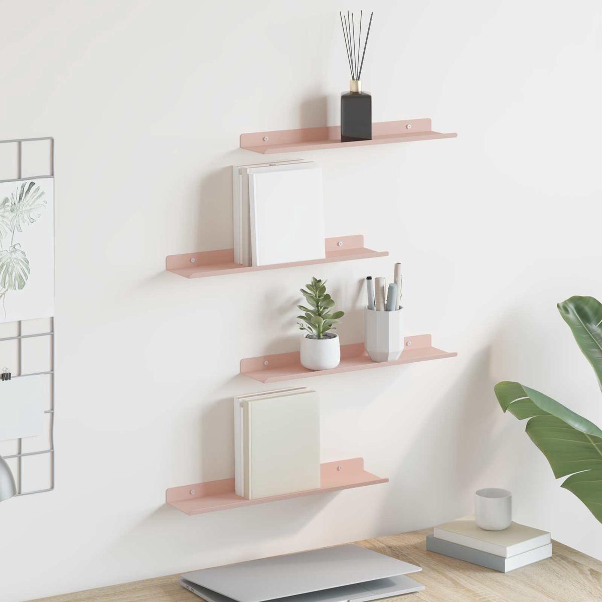 vidaXL Wall Shelf with Shelf Wall-mounted 4 pcs Pink 40 x 9 x 2.5 cm