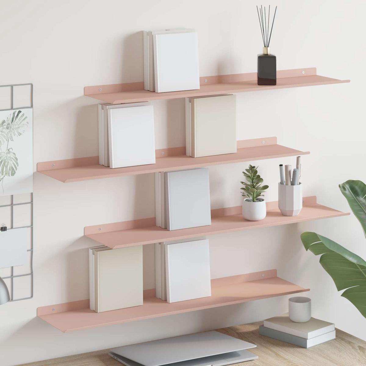 vidaXL Wall Shelf with Shelf Wall-mounted 4 pcs Pink 80 x 18 x 2.5 cm
