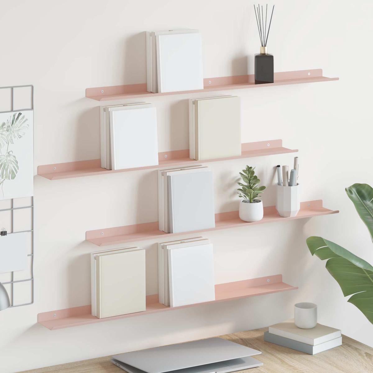 vidaXL Wall Shelf with Shelf Wall-mounted 4 pcs Pink 80 x 9 x 2.5 cm
