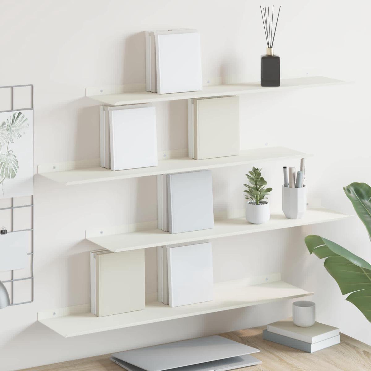 vidaXL Wall Shelf with Shelf Wall-mounted 4 pcs White 80 x 18 x 2.5 cm