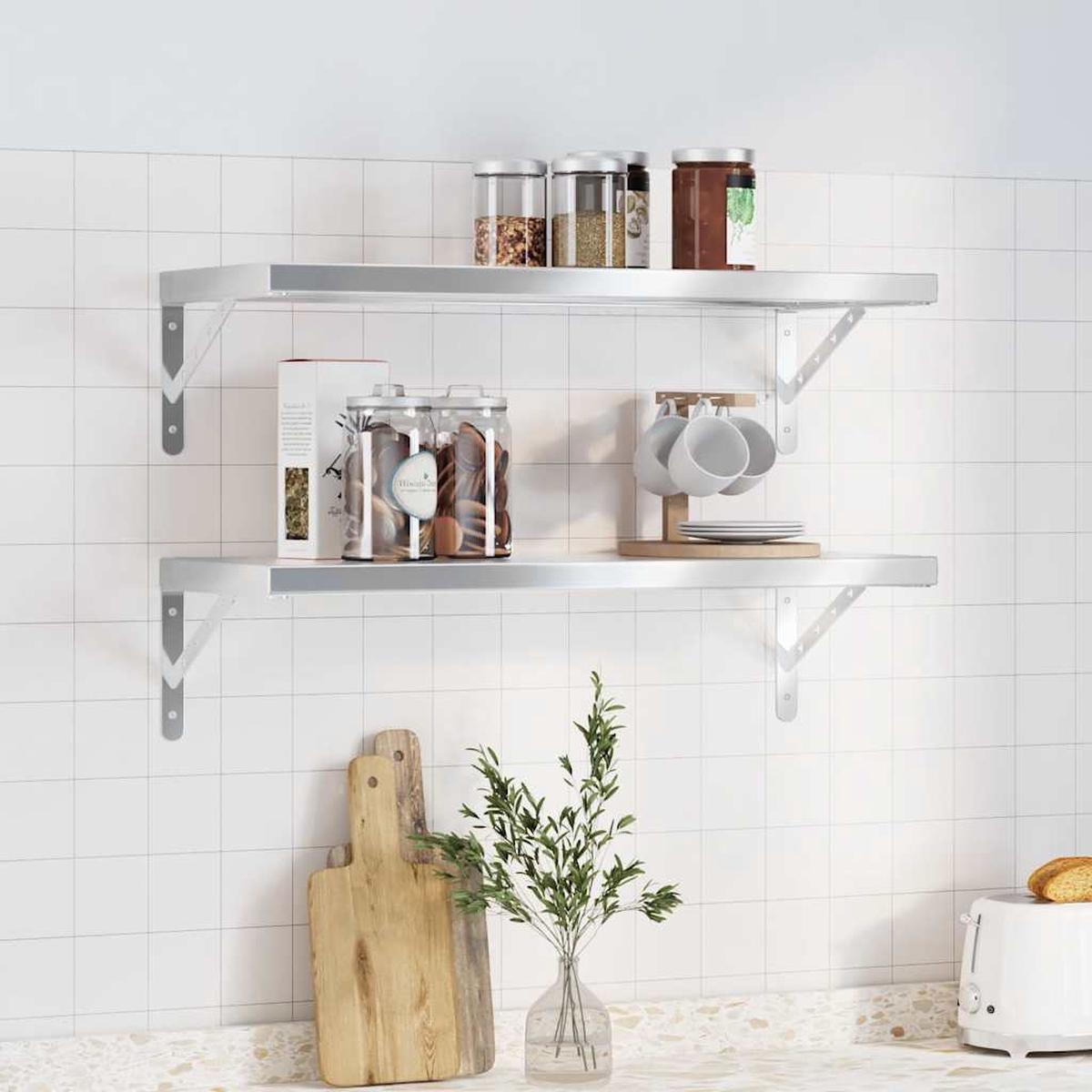 vidaXL Wall Shelves 2 pcs 75x30 cm Silver Stainless Steel