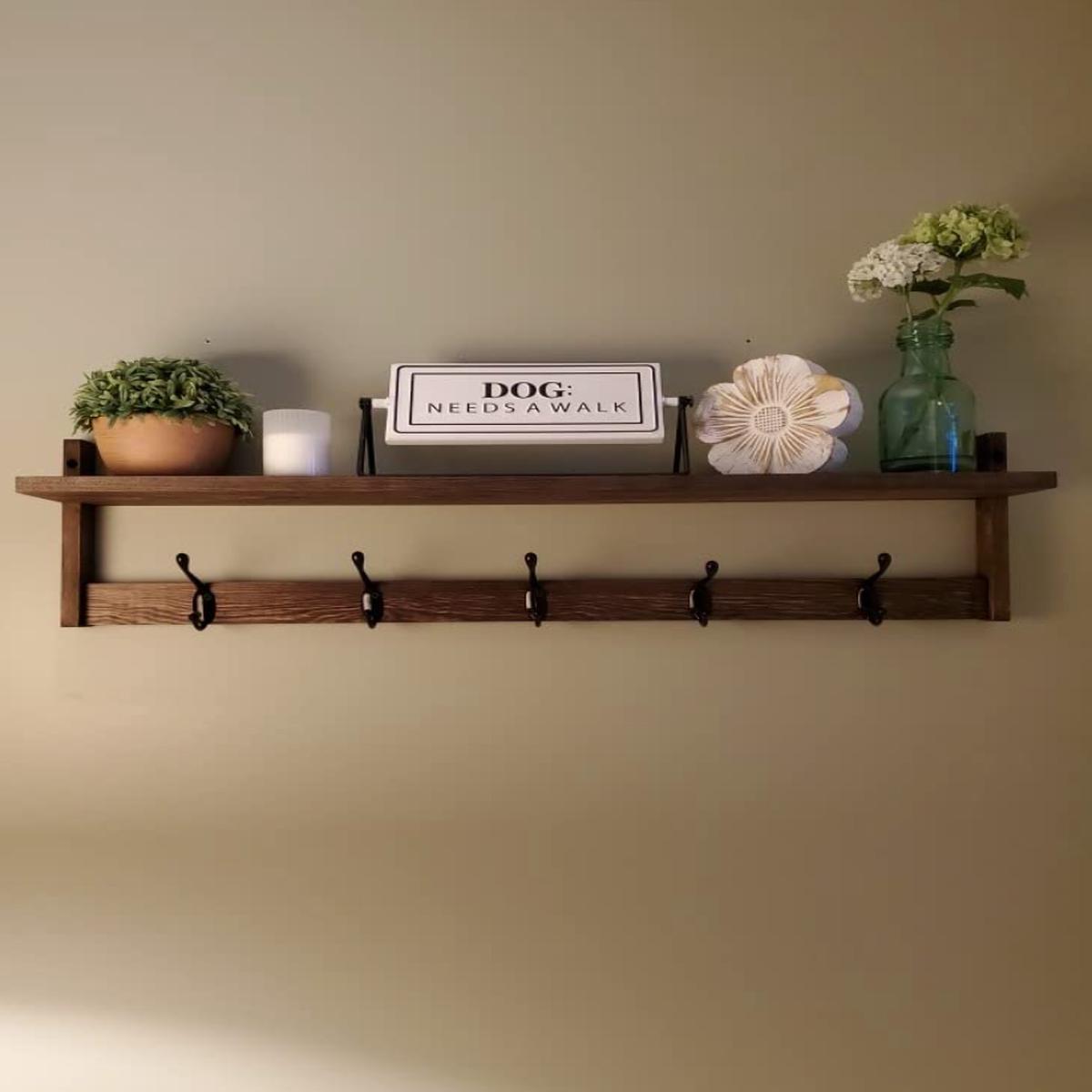 Wall Hooks with Shelf 28.9 Inch Length Entryway Wall Hanging Shelf Wood Coat Hooks