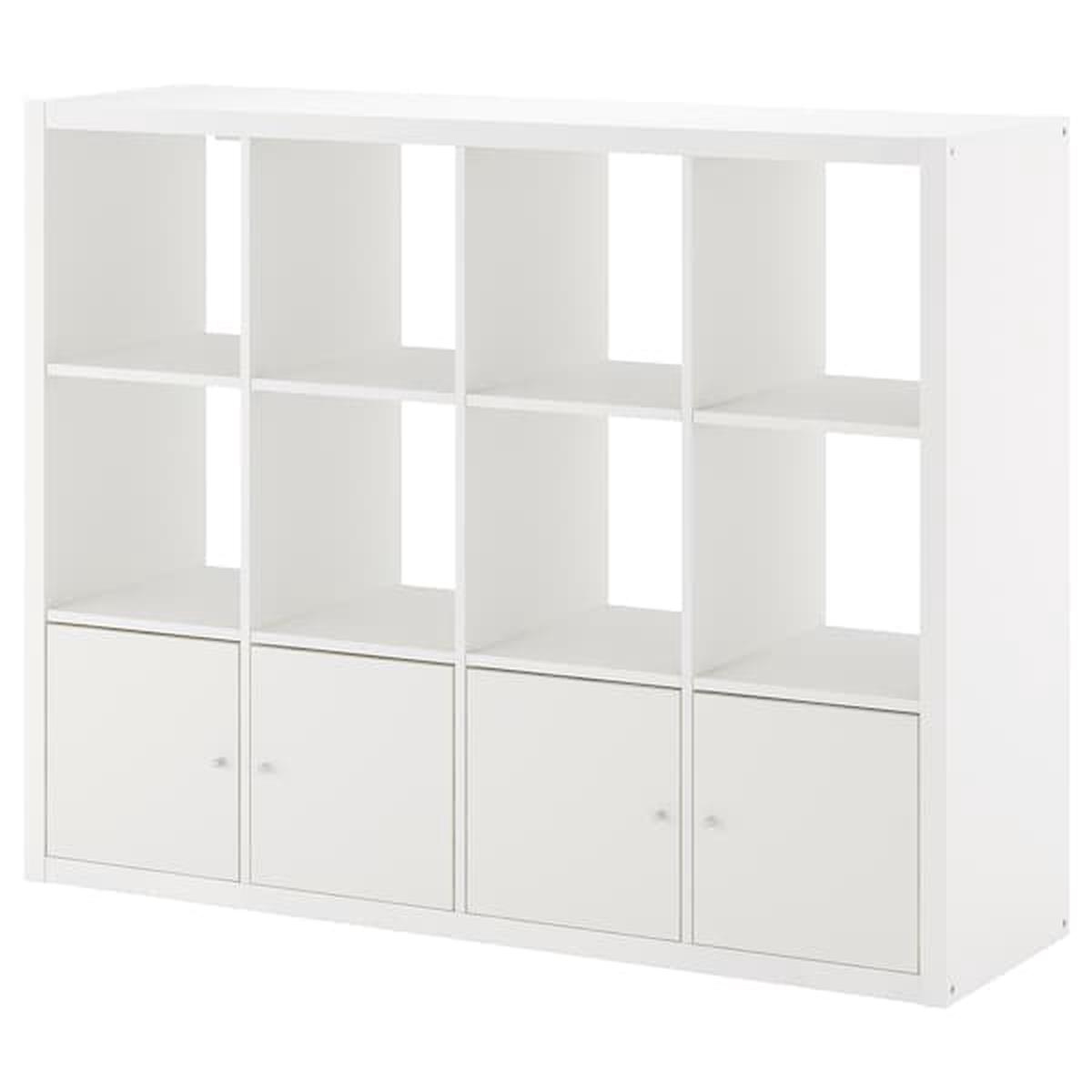 KALLAX shelving unit with 4 inserts, white, 147x112 cm