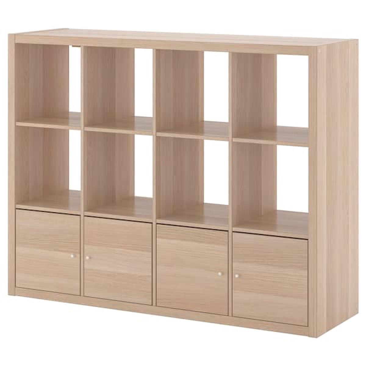 KALLAX shelving unit with 4 inserts, white stained oak effect, 147x112 cm