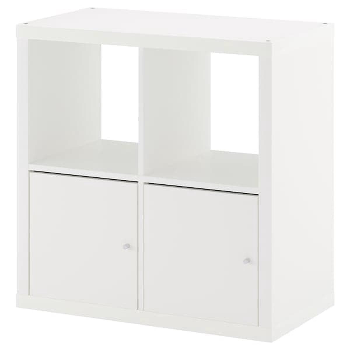 KALLAX shelving unit with doors, white, 77x77 cm