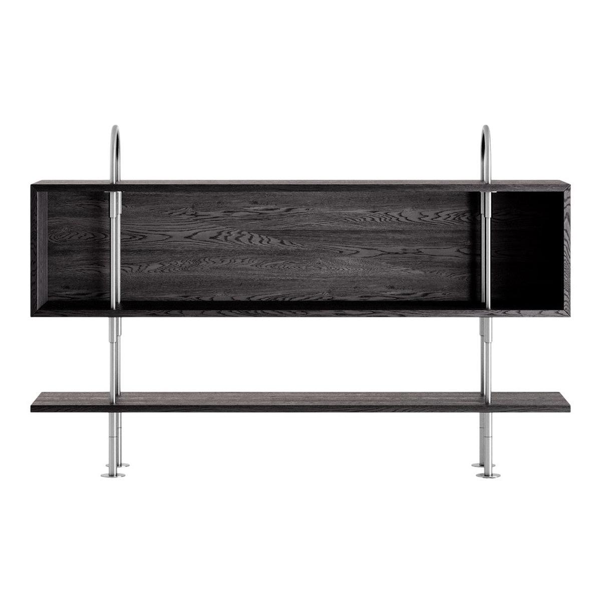Keen Shelving System - Brown / Black Ash Veneer | Black Brass | 2 Arches, 160, 4 Shelves + Box: 63" W x 14.2" D x 78.1" H