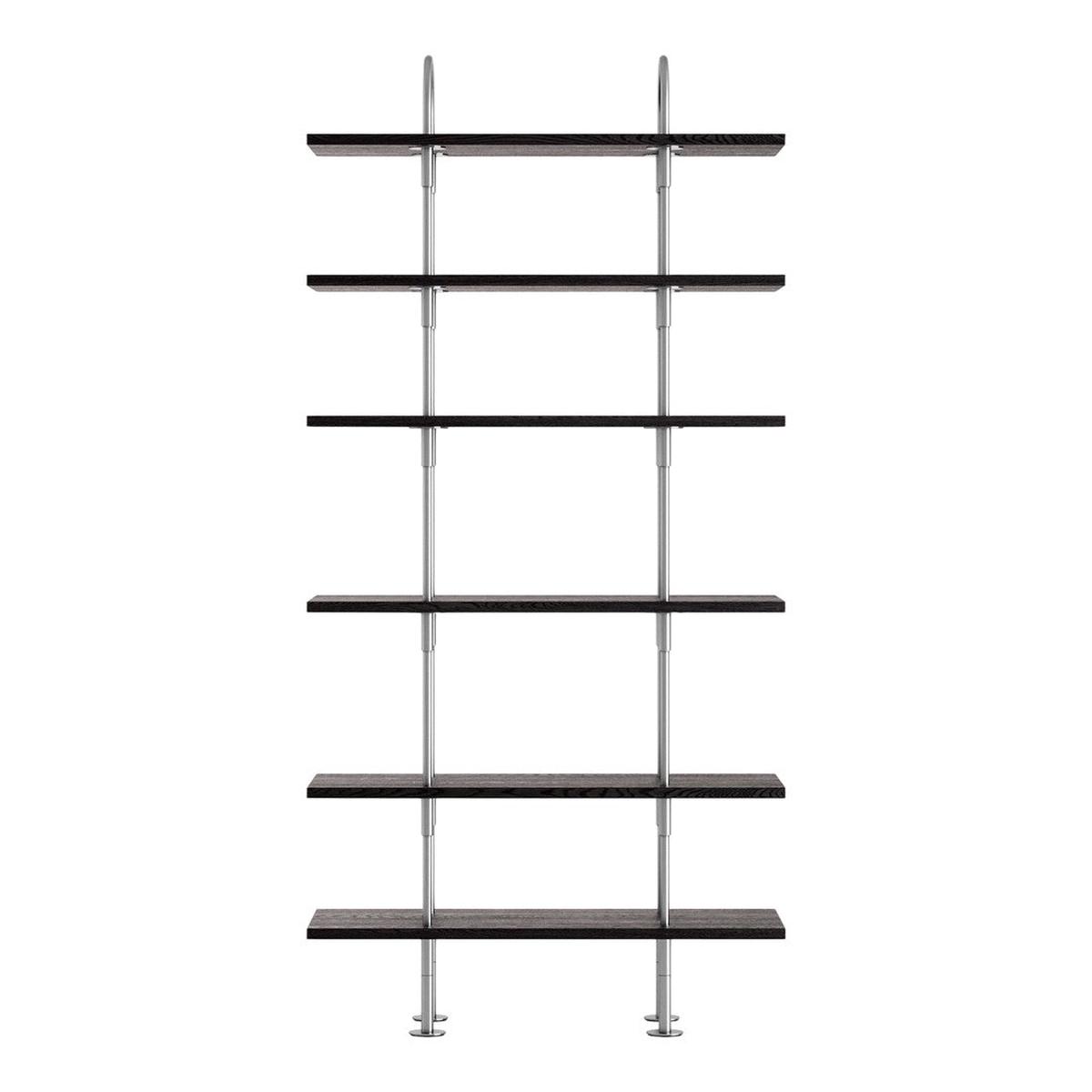 Keen Shelving System - Brown / Black Ash Veneer | Satin Stainless Steel | 2 Arches, 96, 6 Shelves: 7.8" W x 14.2" D x 78.1" H