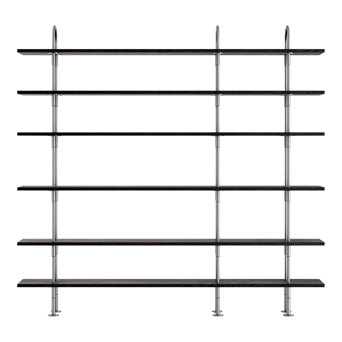 Keen Shelving System - Brown / Black Ash Veneer | Satin Stainless Steel | 3 Arches, 208, 6 Shelves: 81.9" W x 14.2" D x 78.1" H