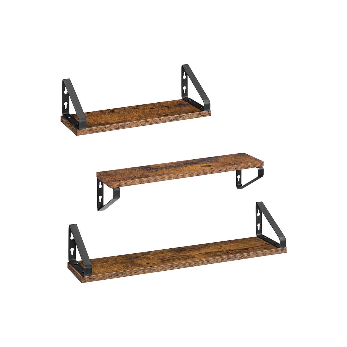 Rustic Brown and Black Wall Shelves Set of 3 with Two Mounting Options by Vasagle