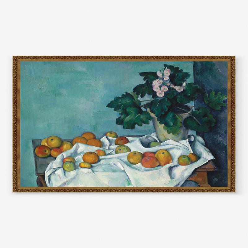 Still Life with Apples and a Pot of Primroses Print by Paul Czanne Unframed 22 x 28