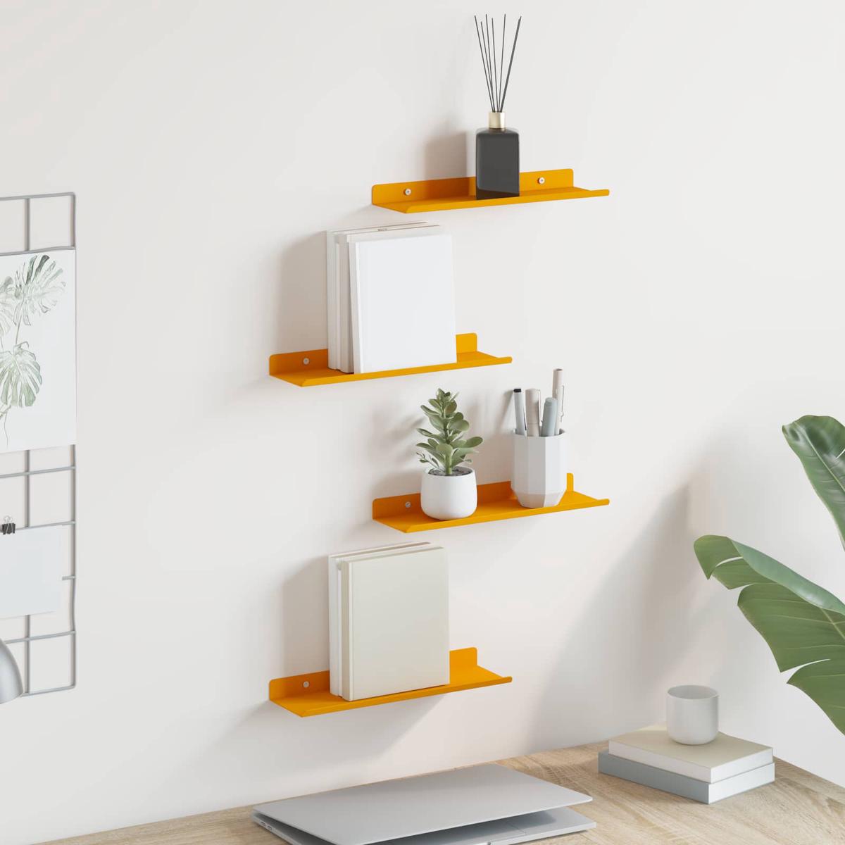 vidaXL Floating Shelf 4 pcs Mustard Yellow 30 x 9 x 2.5 cm Steel