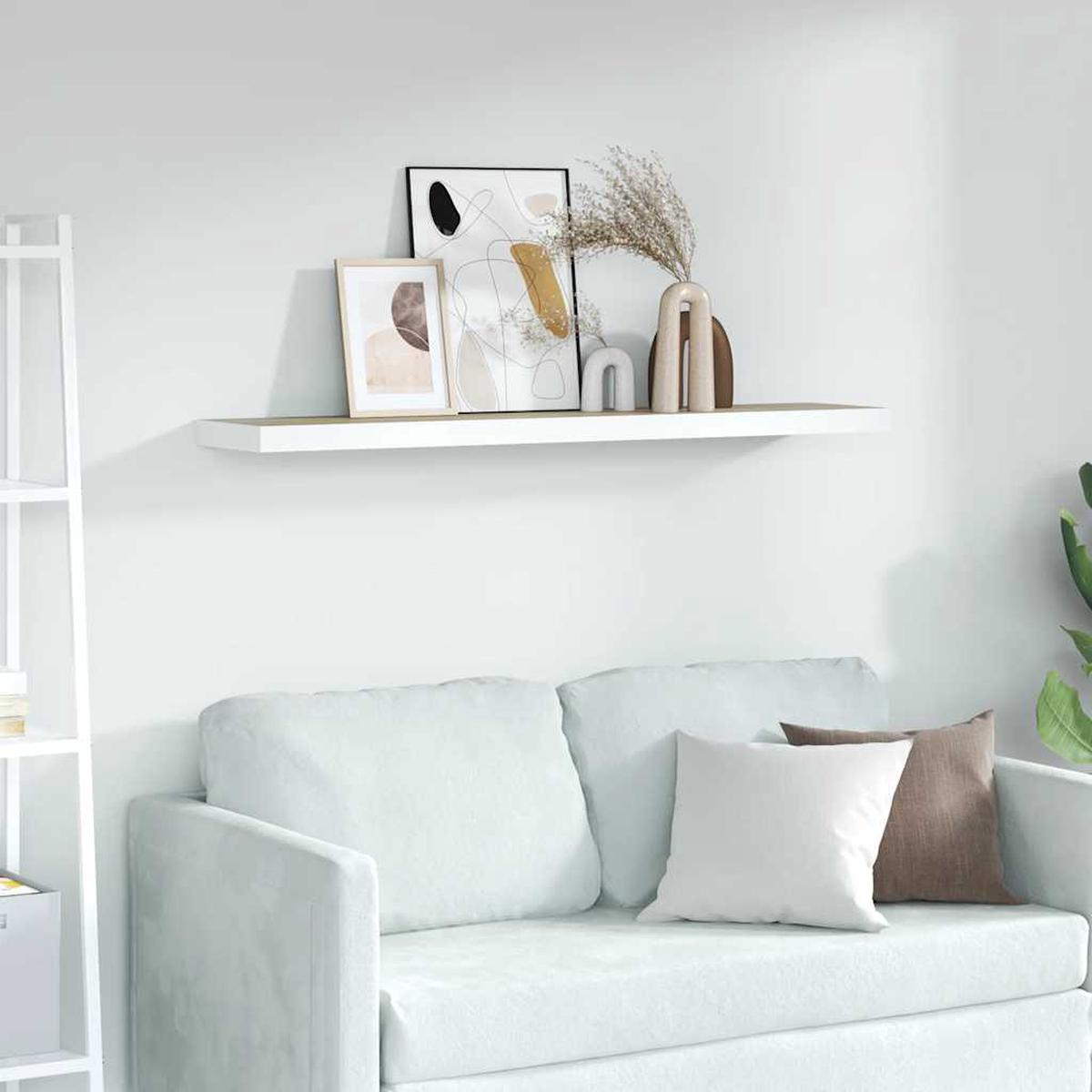 vidaXL Floating Wall Shelf Oak and White 120x23.5x3.8 cm MDF