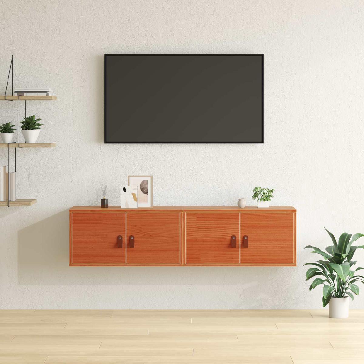vidaXL Wall Cabinet 2 pcs Wax Brown 60 x 30 x 30 cm Solid Pine Wood