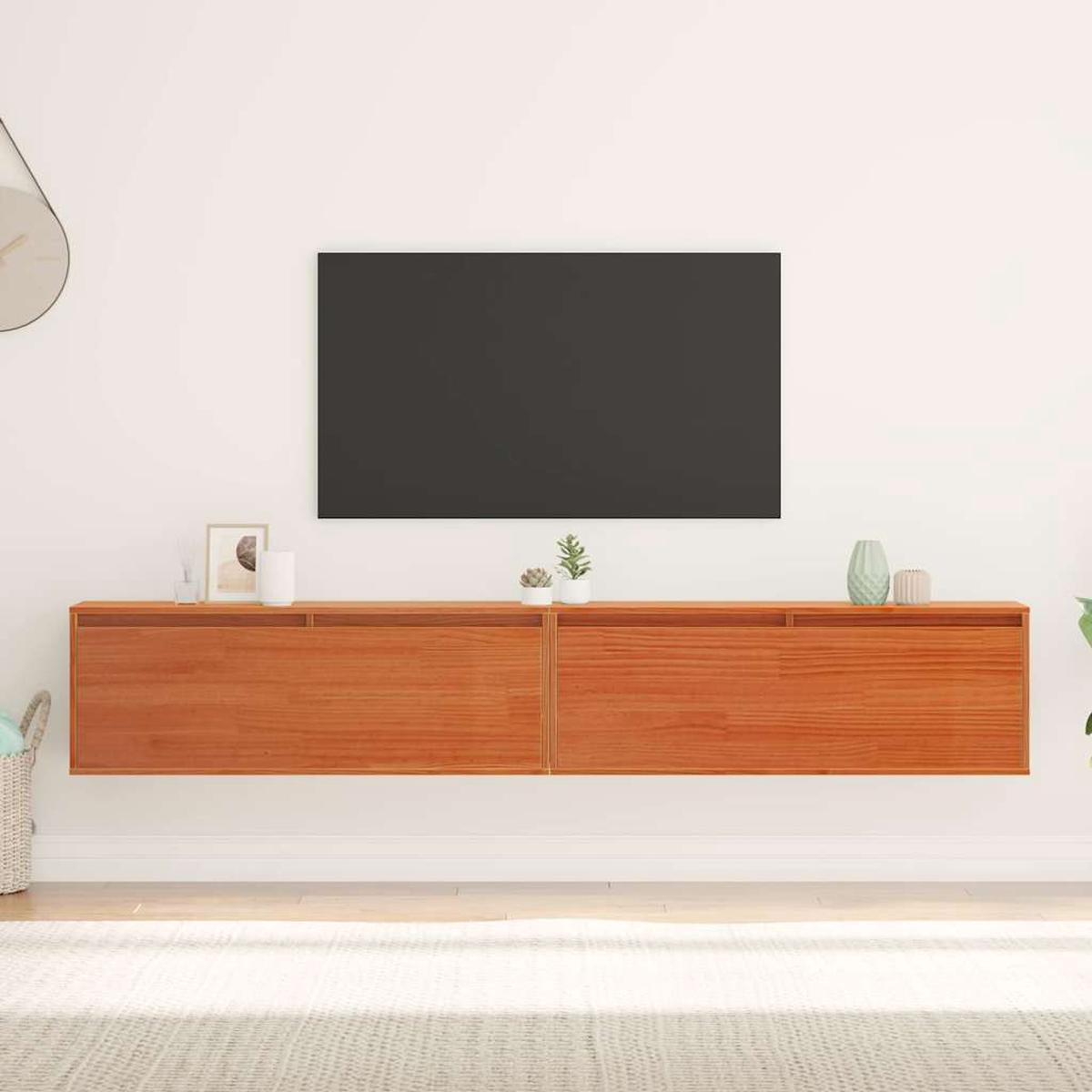 vidaXL Wall Cabinet with Shelf Wall-mounted Wax Brown Solid Pine Wood