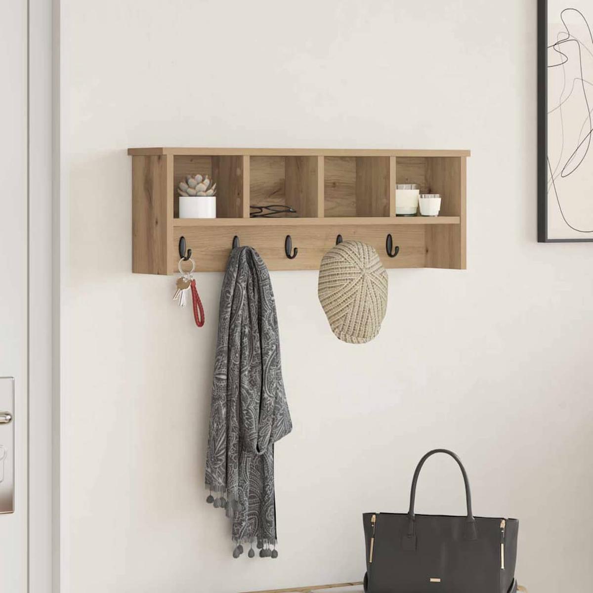 vidaXL Wall-Mounted Coat Rack with Shelf Artisan oak 75 x 16 x 26 cm