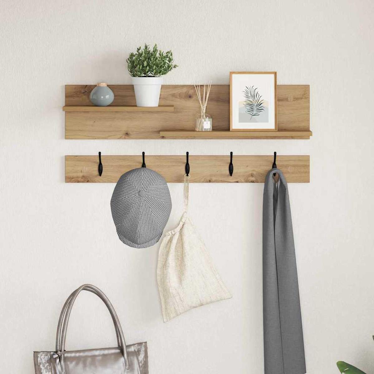 vidaXL Wall-Mounted Coat Rack with Shelf Artisan Oak 90 x 15 x 36 cm