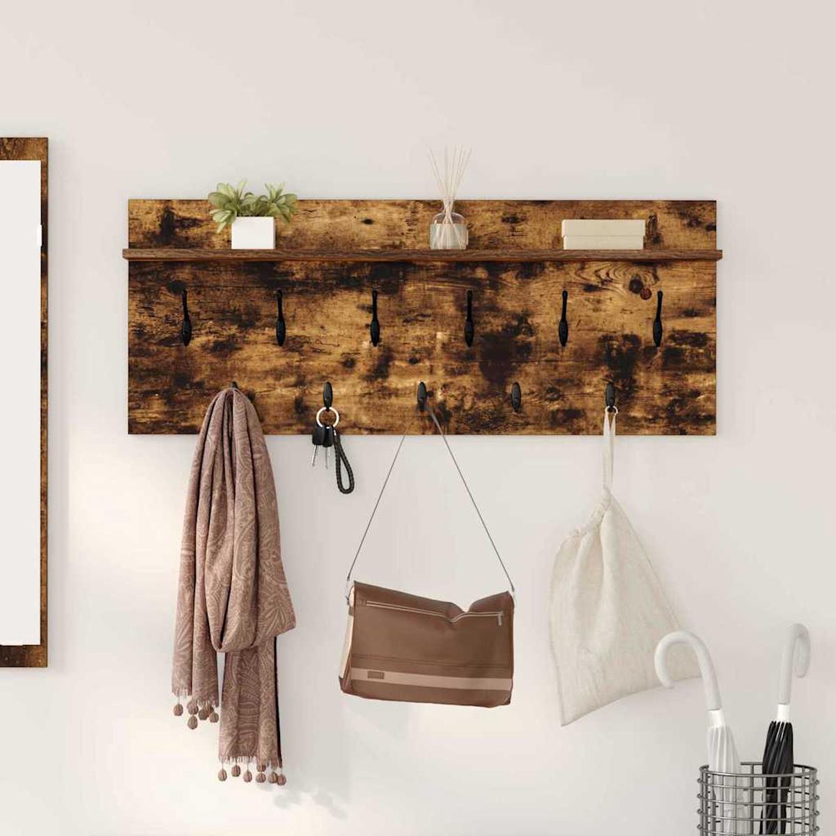 vidaXL Wall-Mounted Coat Rack with Shelf Smoked Oak 100 x 40 x 12 cm
