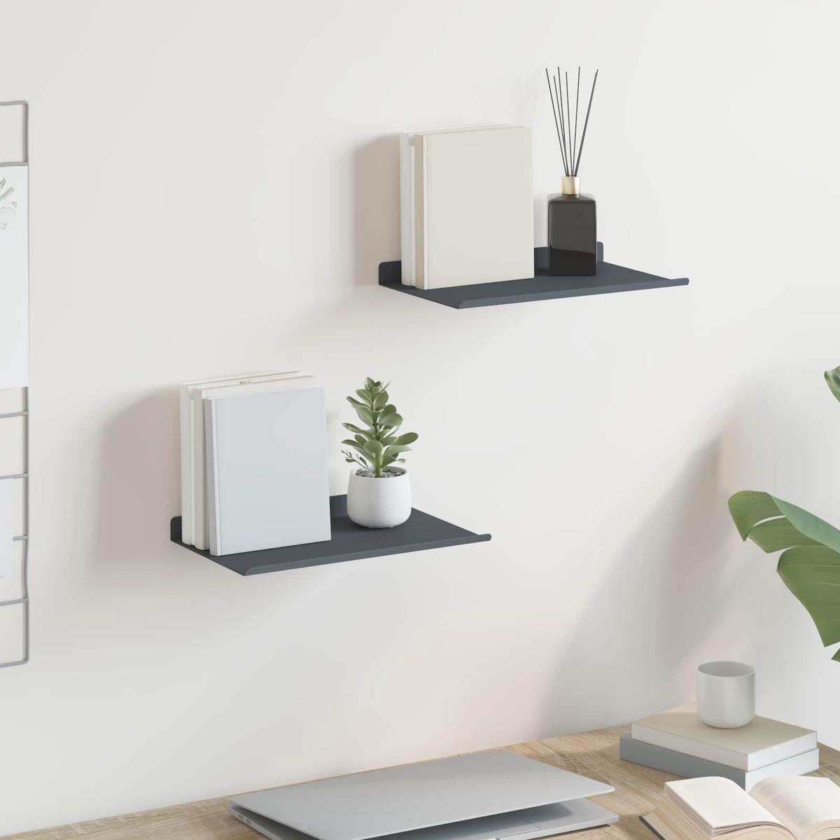 vidaXL Wall Shelf with Shelf 2 pcs Anthracite 30 x 18 x 2.5 cm
