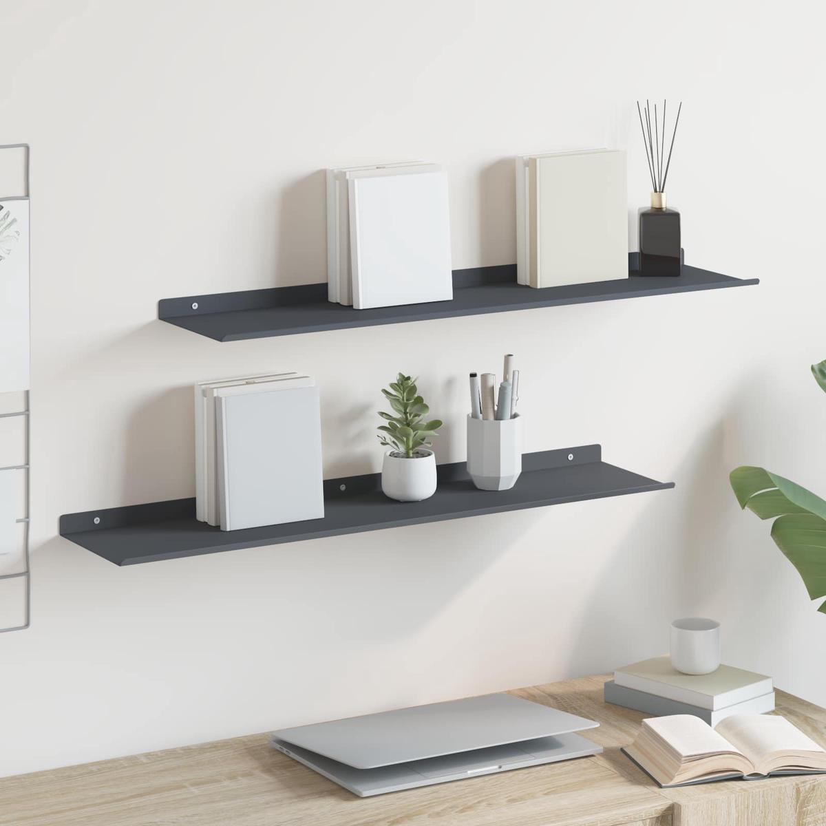 vidaXL Wall Shelf with Shelf 2 pcs Anthracite 80 x 18 x 2.5 cm