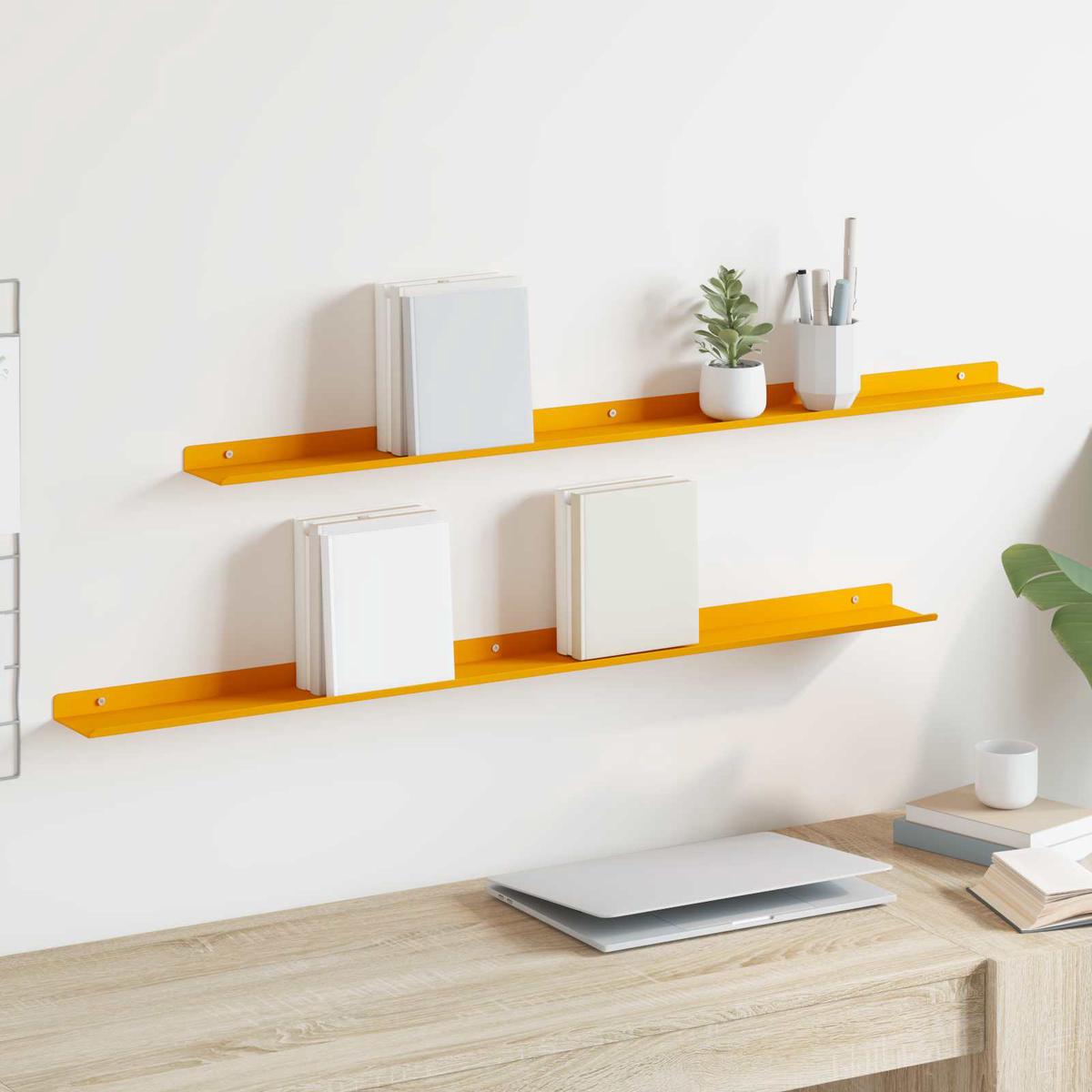 vidaXL Wall Shelf with Shelf 2 pcs Mustard Yellow 100 x 9 x 2.5 cm